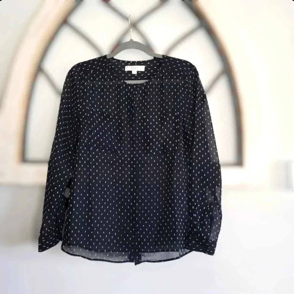 Ann Taylor LOFT Sheer Spotted Chiffon Button Up Blouse Sz Small